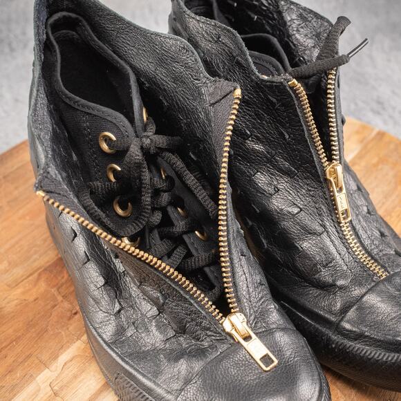 Converse All Star Lux Zip Shroud Womens Hidden Wedge Sneaker Black Leather Sz 7 - Picture 2 of 8